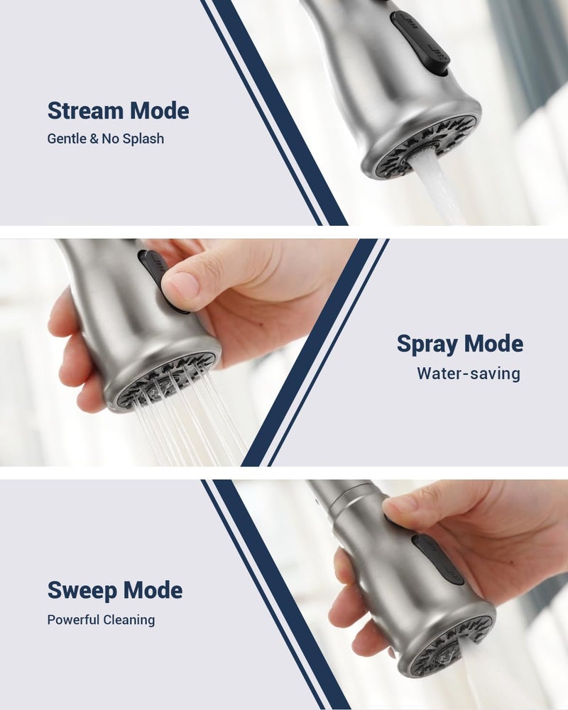 DAYONE 3 Holes Kitchen Sink Faucets with Pull Down Sprayer and Soap Dispenser, 2 Holes Brushed Nickel Sink Faucet for Kitchen by , Single Handle High Arc, DAY-279BN - Image 3